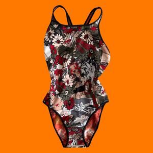 90's vintage comic book reversible fruit print swimsuit SMALL speedo